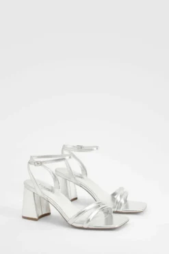 Heels*boohoo Padded Strap 2 Part Mid Block Heels silver