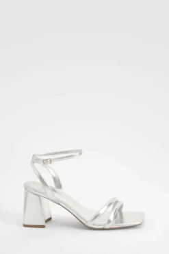 Heels*boohoo Padded Strap 2 Part Mid Block Heels silver
