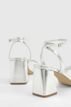 Heels*boohoo Padded Strap 2 Part Mid Block Heels silver