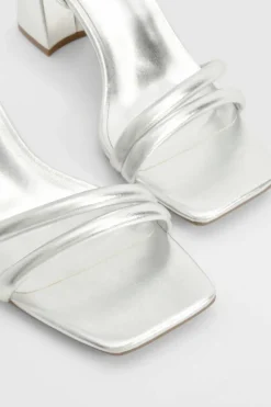 Heels*boohoo Padded Strap 2 Part Mid Block Heels silver