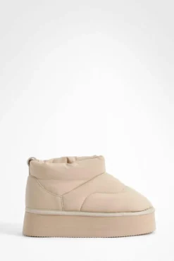 Cosy Boots|Up To 80% Off Winter Warmers*boohoo Padded Ultra Mini Platform Cosy Boots beige