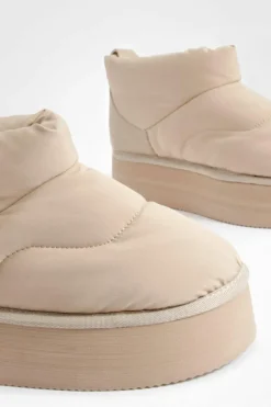 Cosy Boots|Up To 80% Off Winter Warmers*boohoo Padded Ultra Mini Platform Cosy Boots beige