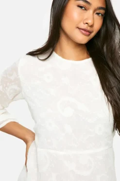 Smock Dresses*boohoo Paisley Jacquard Ruched Mini Dress cream