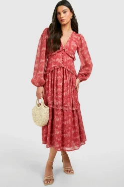 Smock Dresses|Skater Dresses*boohoo Paisley Print Ruffle Smock Dress red