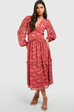 Smock Dresses|Skater Dresses*boohoo Paisley Print Ruffle Smock Dress red