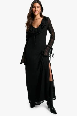 Skater Dresses*boohoo Paisley Textured Flare Sleeve Maxi Dress black