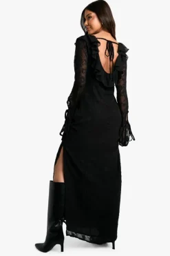 Skater Dresses*boohoo Paisley Textured Flare Sleeve Maxi Dress black