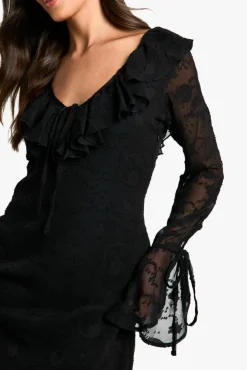 Skater Dresses*boohoo Paisley Textured Flare Sleeve Maxi Dress black
