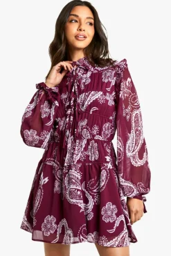 Smock Dresses*boohoo Paisley Tie Chiffon Smock Dress plum
