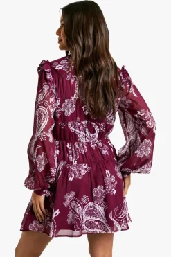 Smock Dresses*boohoo Paisley Tie Chiffon Smock Dress plum