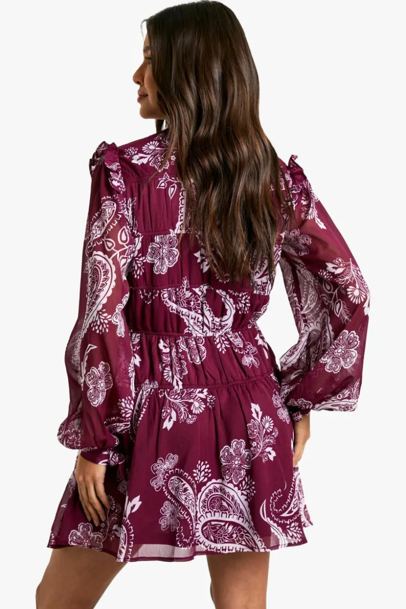 Smock Dresses*boohoo Paisley Tie Chiffon Smock Dress plum