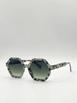 Sunglasses*SVNX Pale tortoiseshell oversized hexagon Sunglasses Grey