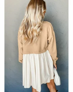 Shirt Dresses*Azura Exchange Pale Khaki Sweatshirt Poplin Mini Dress Multi