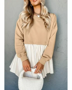Shirt Dresses*Azura Exchange Pale Khaki Sweatshirt Poplin Mini Dress Multi