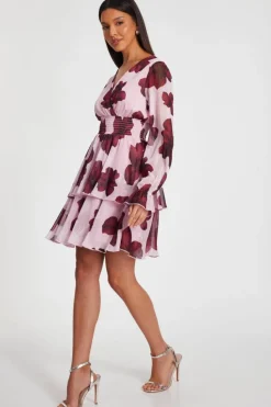 Skater Dresses*Quiz Floral Tiered Skater Dress Pale Pink