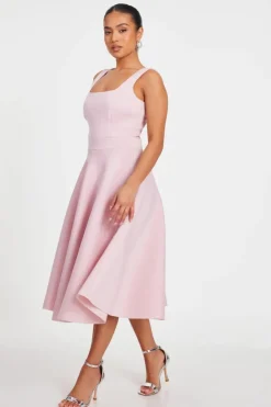 A Line Dresses|Midi Dresses*Quiz Petite A-Line Midi Dress Pale Pink