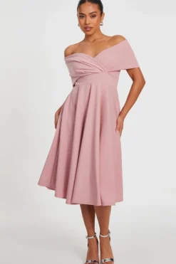 Midi Dresses*Quiz Petite Bardot Midi Dress Pale Pink