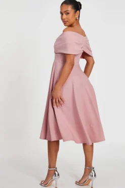 Midi Dresses*Quiz Petite Bardot Midi Dress Pale Pink