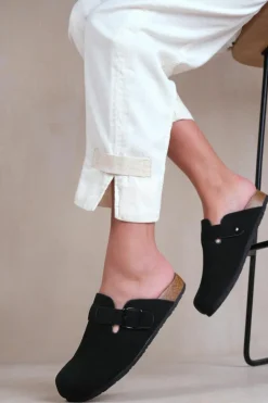 Sandals*Where's That From Palm' Closed Toe Flat Sandals With Buckle Detail Black