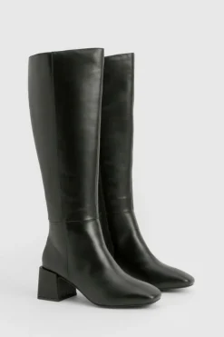 Heels|Over The Knee Boots*boohoo Panel Detail Block Heel Knee High Boots black