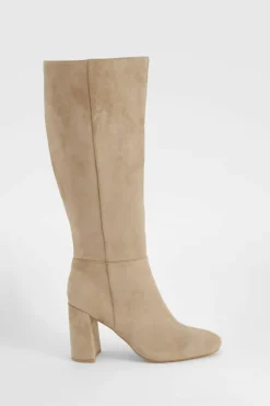 Heels|Over The Knee Boots*boohoo Panel Detail Heeled Block Heeled Knee High Boots taupe