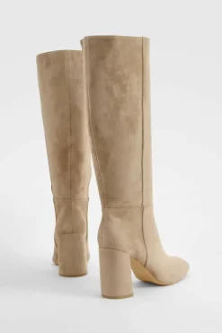 Heels|Over The Knee Boots*boohoo Panel Detail Heeled Block Heeled Knee High Boots taupe