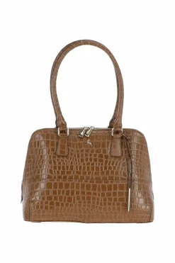 Tote Bags*Ashwood Leather Passione' Croc Print Zip Around Real Leather Tote Bag Tan