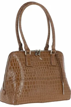 Tote Bags*Ashwood Leather Passione' Croc Print Zip Around Real Leather Tote Bag Tan