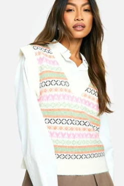 Jumpers*boohoo Pastel Fairisle Boxy Fit Knitted Tank multi