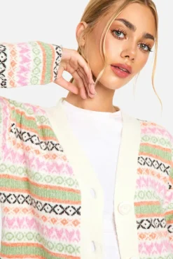 Cardigans*boohoo Pastel Fairisle Boxy Fit Knitted Cardigan multi