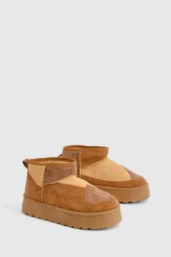 Cosy Boots|All Boots*boohoo Patchwork Platform Cosy Boot tan