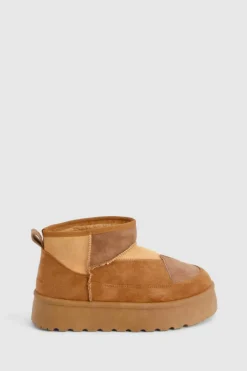 Cosy Boots|All Boots*boohoo Patchwork Platform Cosy Boot tan