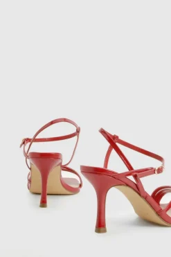 Heels*boohoo Patent Asymmetric Strappy Square Toe Heels red