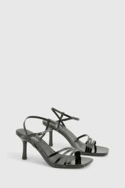 Heels*boohoo Patent Asymmetric Strappy Square Toe Heels black
