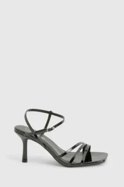 Heels*boohoo Patent Asymmetric Strappy Square Toe Heels black