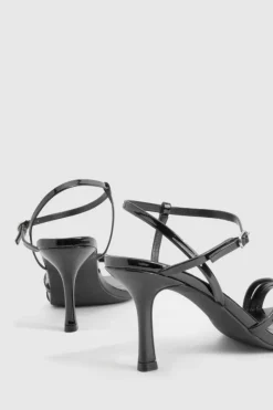 Heels*boohoo Patent Asymmetric Strappy Square Toe Heels black