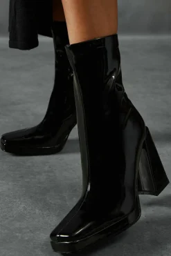 Heeled Boots|Ankle Boots*MissPap Patent Block Heel Ankle Boots black