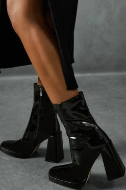 Heeled Boots|Ankle Boots*MissPap Patent Block Heel Ankle Boots black