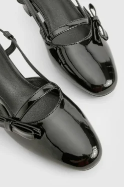 Ballet Flats|Flats*boohoo Patent Bow Detail Low Block Heel Slingback Ballets black