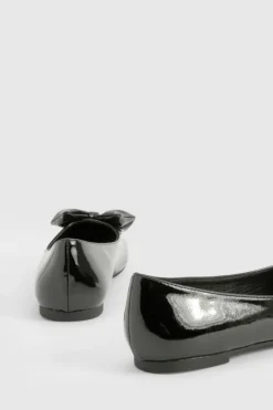 Ballet Flats|Flats*boohoo Patent Bow Round Toe Ballerina black