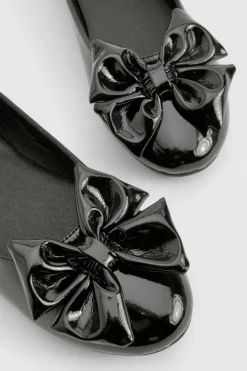 Ballet Flats|Flats*boohoo Patent Bow Round Toe Ballerina black
