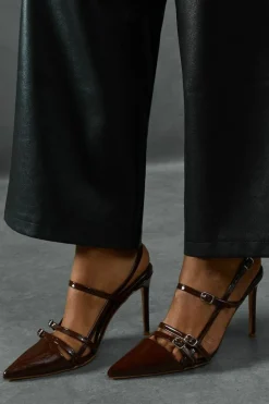 Heels*MissPap Patent Buckle Pointed Heels chocolate