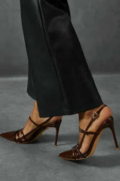Heels*MissPap Patent Buckle Pointed Heels chocolate