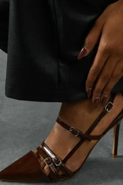 Heels*MissPap Patent Buckle Pointed Heels chocolate