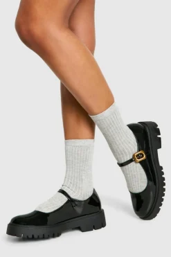 Ballet Flats|Flats*boohoo Patent Chunky Hardware Detail Mary Janes black