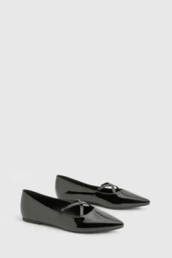 Ballet Flats|Flats*boohoo Patent Crossover Pointed Ballet Flats black