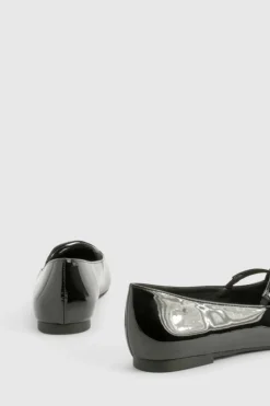 Ballet Flats|Flats*boohoo Patent Crossover Pointed Ballet Flats black