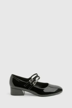 Ballet Flats|Flats*boohoo Patent Double Strap Mary Jane Ballets black