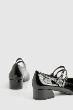 Ballet Flats|Flats*boohoo Patent Double Strap Mary Jane Ballets black