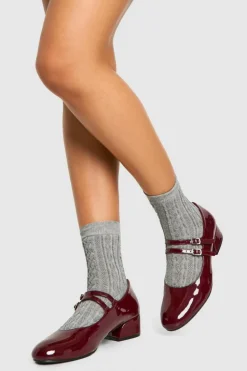 Ballet Flats|Flats*boohoo Patent Double Strap Mary Jane Ballets burgundy